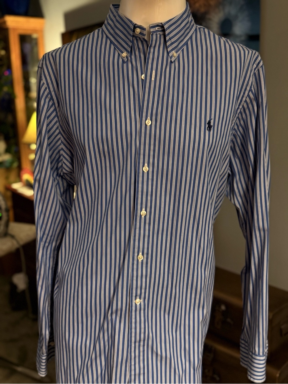 Ralph Lauren Navy & White Vertical Stripe Button-Down Shirt